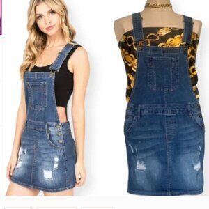 Wax Jean Overall Distressed Blue Jean Suspenders Dress   Sz: Large  EUC
